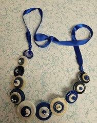 BEAUTIFUL ARTISIAN MADE VINTAGE JULIET BUTTONS w/BLUE SATIN RIBIN NECKLACE