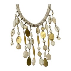 Vintage Bohemian Chic Seed, Glass Beads, Wood and Metal Bib Necklace