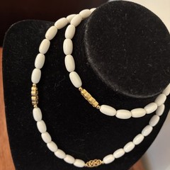 “Direction One” Vintage 26” L Gold & White Acrylic Necklace $22