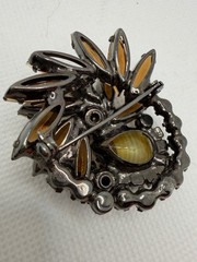 Vintage D&E Juliana Japanned Amber Art Glass AB Rhinestone Floral Brooch Pin VTG