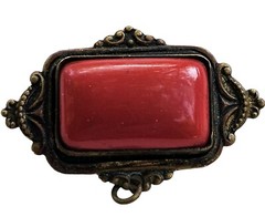 Antique Victorian Art Nouveau Sash Pin Brooch Red Cabochon Brass Real Authentic