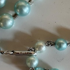 Vintage Triple Strand Faux Pearl Necklace Aqua Blue Beaded 50s Japan