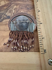 Artisan Red Oval Cabochon Brooch – Copper Tone Beaded Fringe Southwest Boho Pin