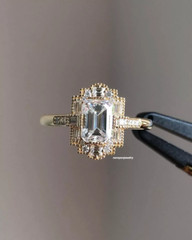 1.00 CT Emerald Cut Moissanite 14K Yellow Gold Women’s Halo Engagement Ring