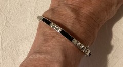 Art Deco Sterling Silver Bracelet Bangle Hinged Channel Set Rhinestones – 1920s