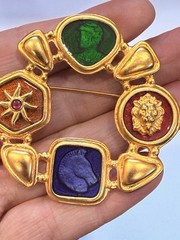 Vintage Robert Rose Gold Tone Etruscan runway 90’s Guiloche Style Brooch! Rare
