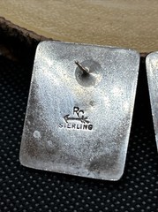 Ronnie Calabaza Sterling Silver, Turquoise & Coral Earrings Zuni NM Square NA