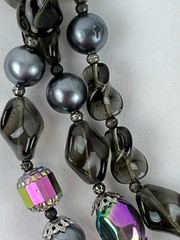 Vintage Crown Trifari 3 Strand Gray Black Iridescent Irregular Beaded Necklace