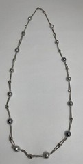 Vintage MONET Silver Tone Ring Bead & Gray Faux Pearl Long Necklace 36in