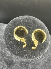 Vintage Monet Signed Hinged Clip-On Enamel Gold Tone Hoop Earrings