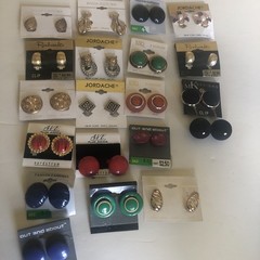 Vintage Lot of 19 Pairs Clip-On Earrings Jordache Rembrandt Etc All On Card