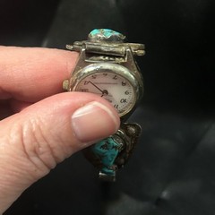Effie Calavaza Zuni Signed Turquoise Snake Watch Vintage Native American Jewelry