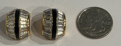 Elegant Cristian Dior Clip On Earrings w Enamel & Tapered Baguette Rhinestones