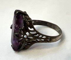 Vintage Sterling Silver Art Deco Style Emerald Cut Amethyst Ring Size 4.25