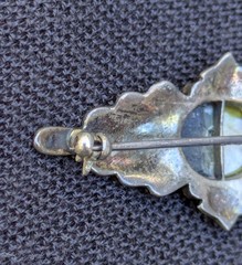 Vintage 925 Sterling Silver Marcasite Black & White Brooch Pin MOP Stone F3