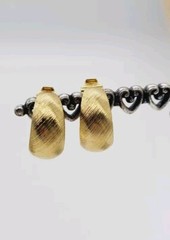 Monet Earrings Hoop Brushed Gold tone Clip on Textured .75 in Vintage