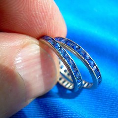 Original Antique SAPPHIRE Carre cut Band Deco PLATINUM Eternity Anniversary Ring