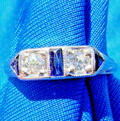 ORIGINAL Diamond Sapphire Deco Wedding Band Antique SOLID 18K GOLD Belais Ring