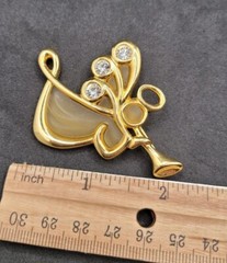Lauren Conrad Angel Blowing Horn Brooch Pin Goldtone Glass Crystal Stones Signed