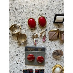 Vintage 80s 90s Earring Lot 20 Pairs Trifari Geometric Enamel Clip On Post Studs