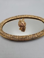 Vintage Signed Gold Crown Bunny Rabbit Lapel Pin Trembler Pink Rhinestone Eye