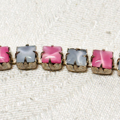 BRACELET pastel blue pink glass faux gem silvertone metal box clasp vintage 7″ c