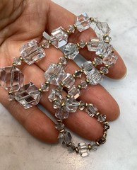 Antique VTG Art Deco Gold Filled Rhombic Graduated Cut Crystal Glass Necklace