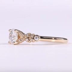 Vintage Inspired Leaf Cluster Engagement Ring Floral Motif Antique Style Jewelry