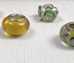 5 Sterling 925 Silver Green Blue White Yellow Glass Murano? Slide Charms