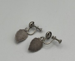 Vintage Sterling Turquoise Twist Back Clip On Earrings Leaf Dangle