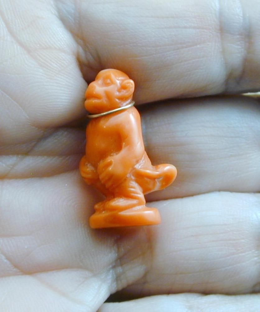 Victorian Hand Carved Monkey Pendant Charm FOB In Original Box