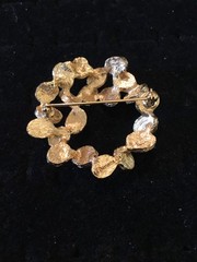 D’ORLAN Gold Plated Abstract Modernist Circle Brooch With Amber Enamel-Lovely