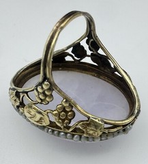 VINTAGE ANTIQUE 14K YELLOW GOLD GENUINE LAVENDER JADE SEED PEARL RING SZ. 6 3/4
