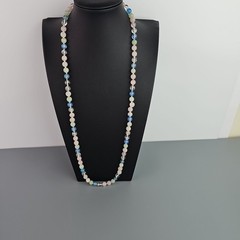 Pastel Gemstone Necklace Beaded Knotted Rose Quartz Jade Blue Glass 30in Vintage