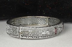 1920s Deco Filigree Bracelet JH PECKHAM Hinged Bangle Amethyst Paste Rhodium