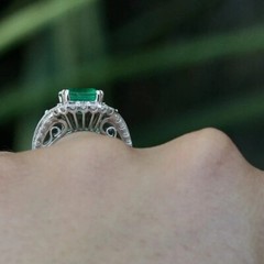 3Ct Lab Created Green Emerald Diamond Engagement Art Deco Ring 14K White Gold FN