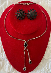 5 pc Vintage Large Black Jet Rhinestone Necklaces, Bracelet, Earrings