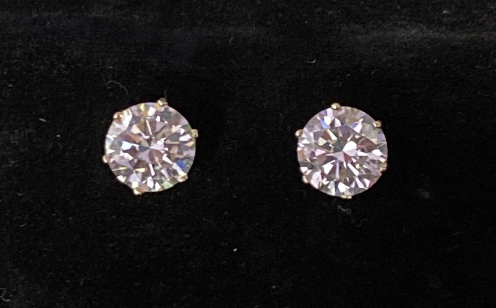 Designer 14k Yellow Gold Cubic Zirconia Solitaire Stud Earrings Circle 12.4ct GB