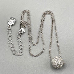 Vintage Monet Signed Pavé Crystal Fireball Silver-Tone 16″-18″ Pendant Necklace