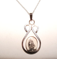 VTG Verna Sterling Silver Etched Tall Ship Pendant & 18″ Necklace Bonus Earrings