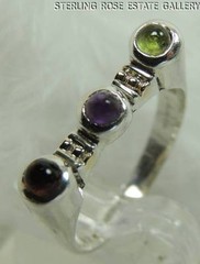 AMETHYST CITRINE PERIDOT TOP BAR Sterling Silver 0.925 Estate BAND RING size 7