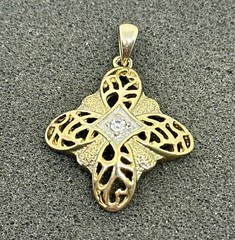 Vintage Gold Plated Clear Rhinestone Ornate Filigree Art Deco Pendant