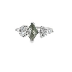 Black Rutilated Quartz & 0.68cttw. Diamond Custom Ring in 14k White Gold 6.5US