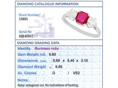 Antique 0.60Ct Burmese Ruby and 0.66Ct Diamond Platinum Trilogy Ring Circa 1915