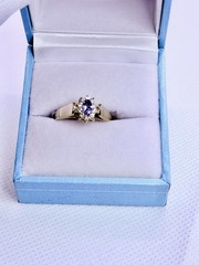 14K Gold Tanzanite Diamond Halo Ring 0.30ct TA 0.16ct D 2.8g