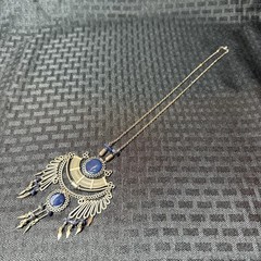 Vintage Hand Made Peruvian Alpaca Silver Chandelier Necklace w Blue Gemstones