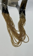 Vintage Southwestern Style Beaded Black Silver And Gold Necklace Jewelry