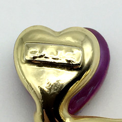 CAJC Vintage GoldTone Metal Winged Cherub HoldIng Amethyst Color Glass Heart Pin