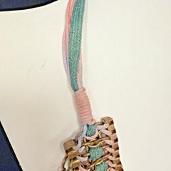 Vtg Egyptian-style Spiked BIB necklace W/ Copper Tone Spikes Pink & Green Beads