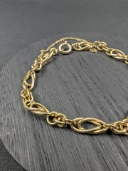 Vintage 14K Yellow Gold Double Marquise Link Bracelet 7.25” 7.6g Safety Chain